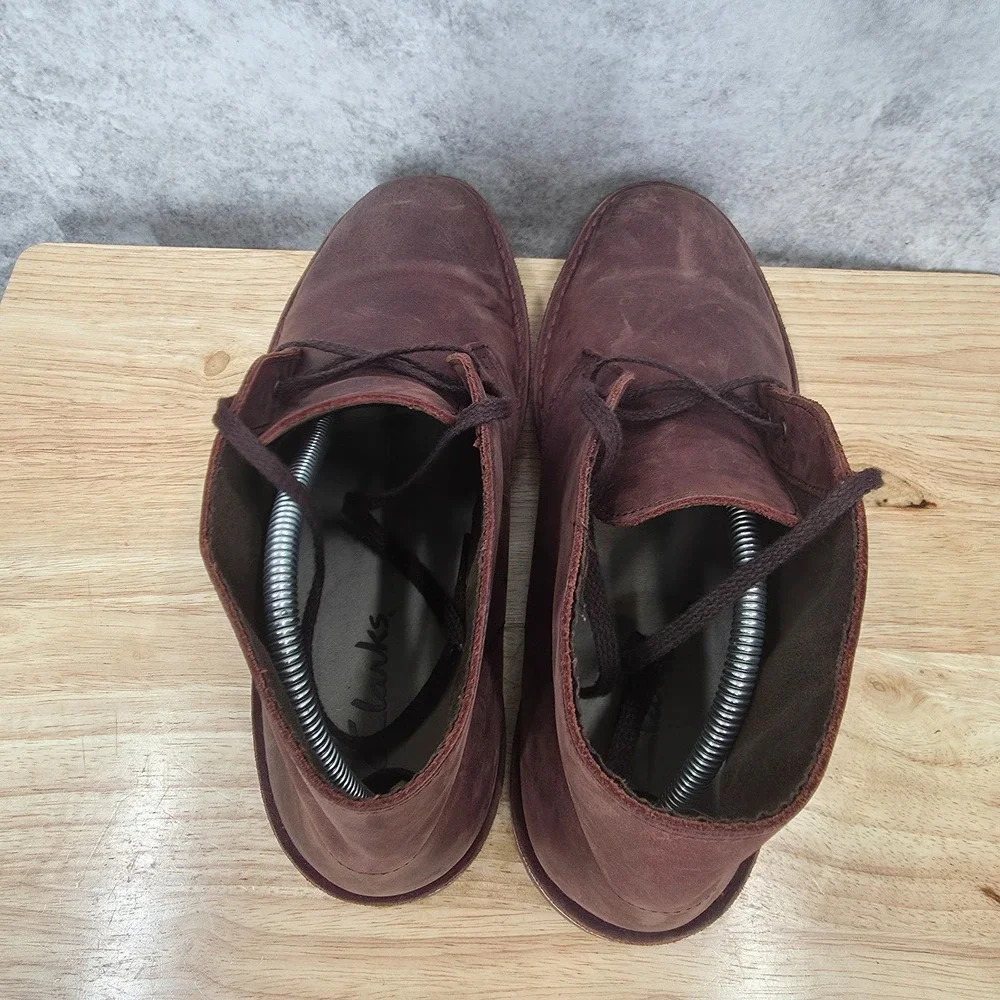 Clarks Bushacre 2 Boots Mens 10‎ Leather Chukka Aubergine Wine Ankle Lace Up
